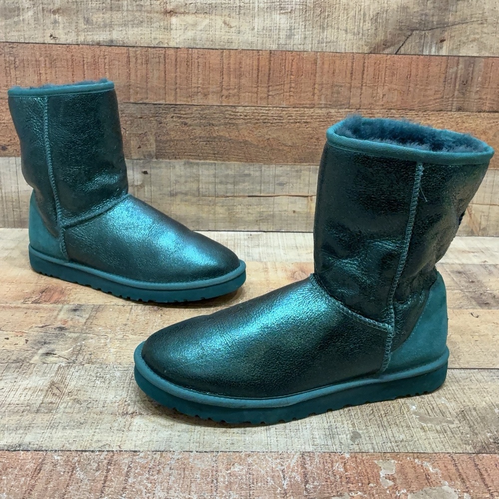 UGG 1008231 Boots Womens Size 11 42 Green Leather Shearling Mid Calf Winter